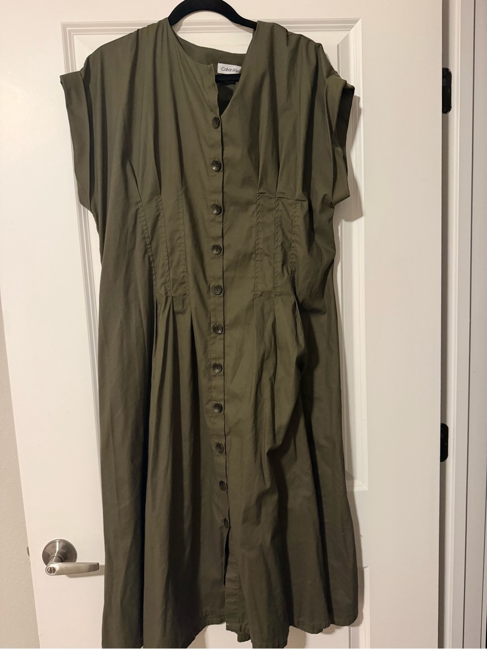 Olive Button-Front Utility Dress